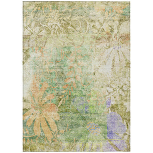 HomeRoots 5' X 8' Floral Indoor Outdoor Area Rug - Green & Ivory, Washable, Stain-Resistant, Durable Design 639264