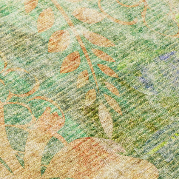 HomeRoots 5' X 8' Floral Indoor Outdoor Area Rug - Green & Ivory, Washable, Stain-Resistant, Durable Design 639264