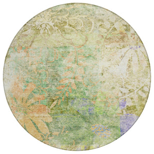 HomeRoots 8' Green and Ivory Round Floral Area Rug – Washable, Durable, Versatile for Indoor & Outdoor Spaces 639265