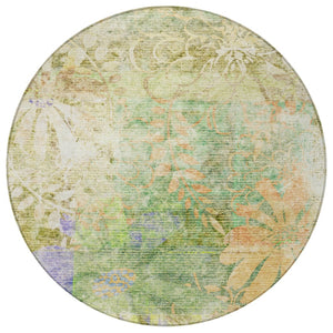 HomeRoots 8' Green and Ivory Round Floral Area Rug – Washable, Durable, Versatile for Indoor & Outdoor Spaces 639265