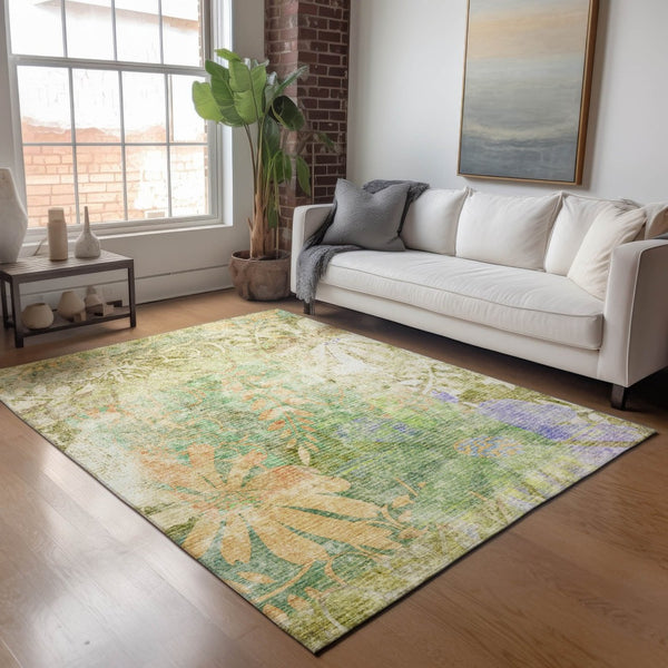 HomeRoots 8' X 10' Green and Ivory Floral Washable Area Rug - Stylish, Durable, and Perfect for Indoor/Outdoor Use 639266