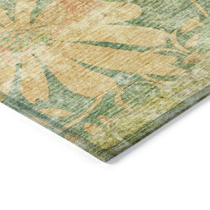 HomeRoots 9' X 12' Green and Ivory Floral Washable Area Rug - Durable, Stylish for Indoor & Outdoor Spaces 639267