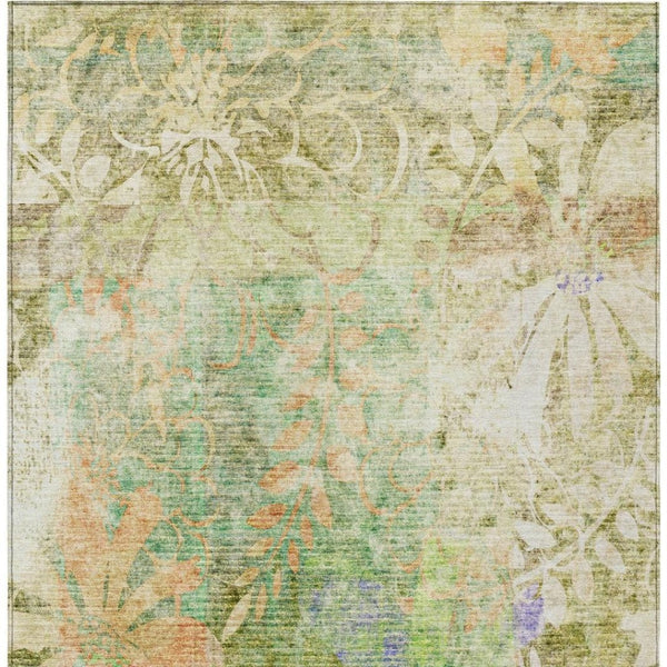 HomeRoots 9' X 12' Green and Ivory Floral Washable Area Rug - Durable, Stylish for Indoor & Outdoor Spaces 639267