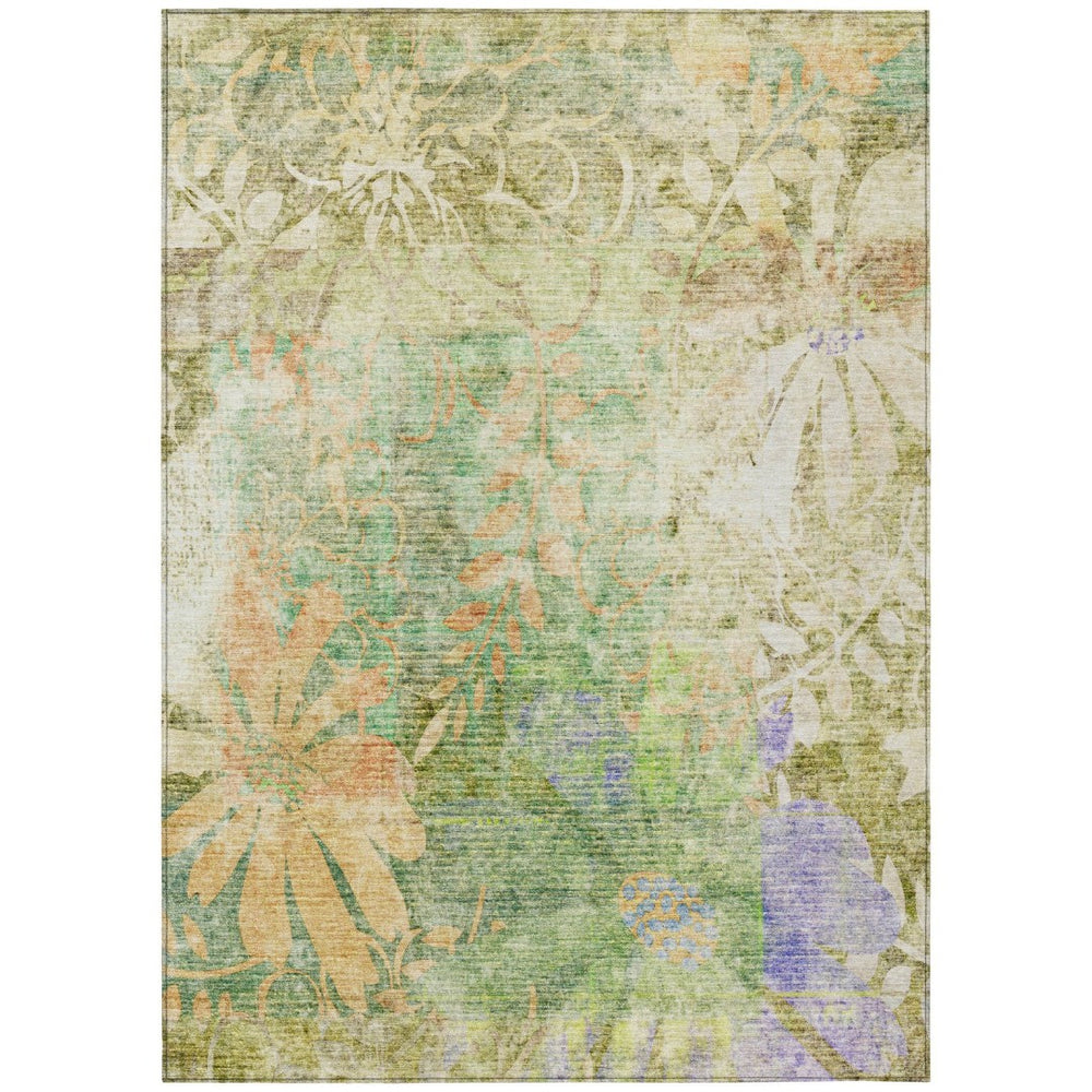 HomeRoots 10' Green & Ivory Floral Washable Area Rug - Durable Indoor/Outdoor Design for High-Traffic Spaces 639268