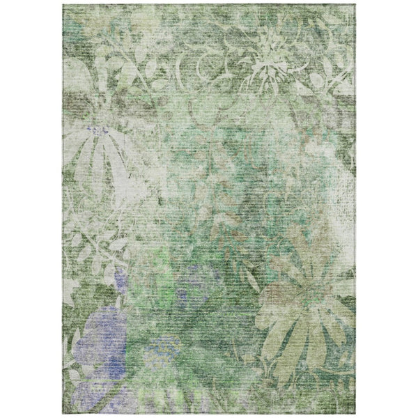 HomeRoots 5' Teal Blue & Ivory Floral Washable Area Rug - Durable, Stylish, Indoor/Outdoor for High-Traffic Spaces 639270