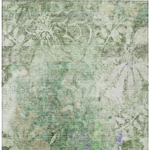 HomeRoots 5' Teal Blue & Ivory Floral Washable Area Rug - Durable, Stylish, Indoor/Outdoor for High-Traffic Spaces 639270