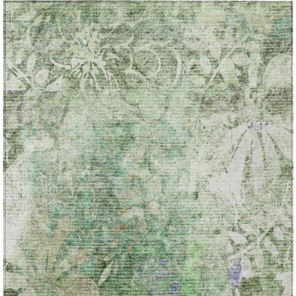 HomeRoots 5' Teal Blue & Ivory Floral Washable Area Rug - Durable, Stylish, Indoor/Outdoor for High-Traffic Spaces 639270