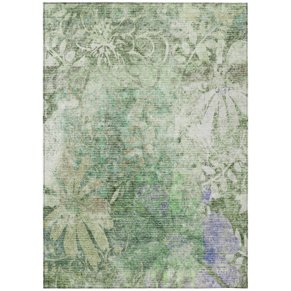 HomeRoots 5' Teal Blue & Ivory Floral Washable Area Rug - Durable, Stylish, Indoor/Outdoor for High-Traffic Spaces 639270