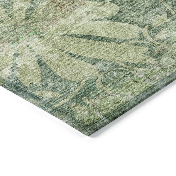 HomeRoots 5' Teal Blue & Ivory Floral Washable Area Rug - Durable, Stylish, Indoor/Outdoor for High-Traffic Spaces 639270