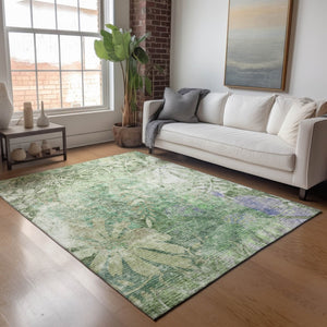 HomeRoots 5' Teal Blue & Ivory Floral Washable Area Rug - Durable, Stylish, Indoor/Outdoor for High-Traffic Spaces 639270