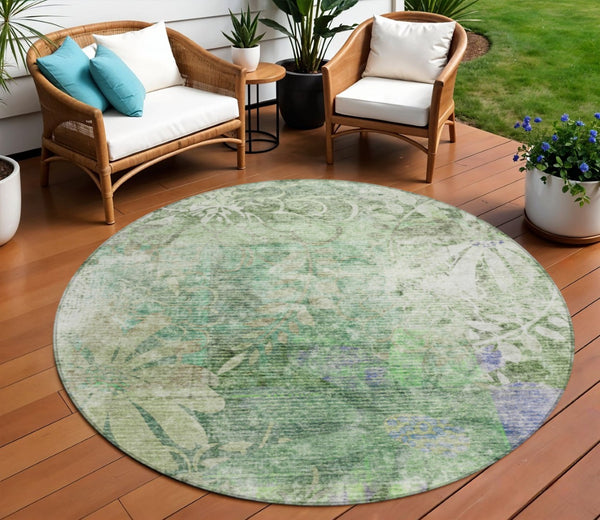 HomeRoots 8' Teal Blue Floral Area Rug – Stylish, Washable, Indoor/Outdoor, Stain-Resistant, Perfect for High-Traffic Spaces 639271