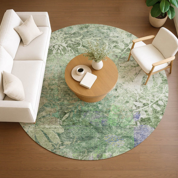 HomeRoots 8' Teal Blue Floral Area Rug – Stylish, Washable, Indoor/Outdoor, Stain-Resistant, Perfect for High-Traffic Spaces 639271