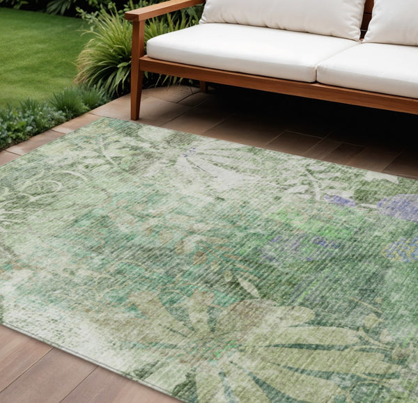 HomeRoots 10' Teal Blue & Ivory Floral Washable Area Rug – Durable Indoor/Outdoor Charm for Any Space! 639274