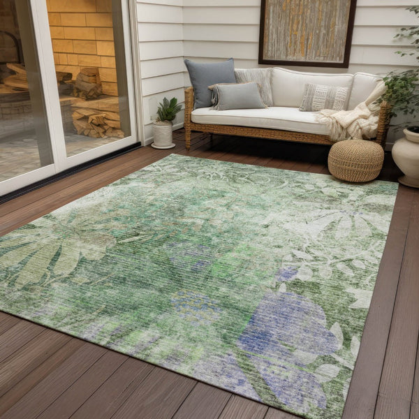 HomeRoots 10' Teal Blue & Ivory Floral Washable Area Rug – Durable Indoor/Outdoor Charm for Any Space! 639274