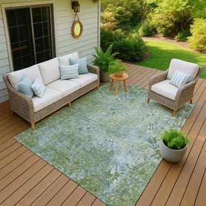 HomeRoots 5' X 8' Artichoke Green Floral Area Rug - Washable, Stain-Resistant, Perfect for Indoor & Outdoor Use 639276