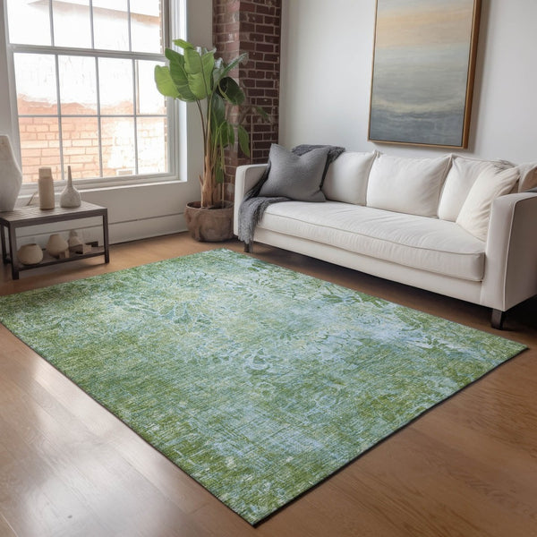 HomeRoots 5' X 8' Artichoke Green Floral Area Rug - Washable, Stain-Resistant, Perfect for Indoor & Outdoor Use 639276