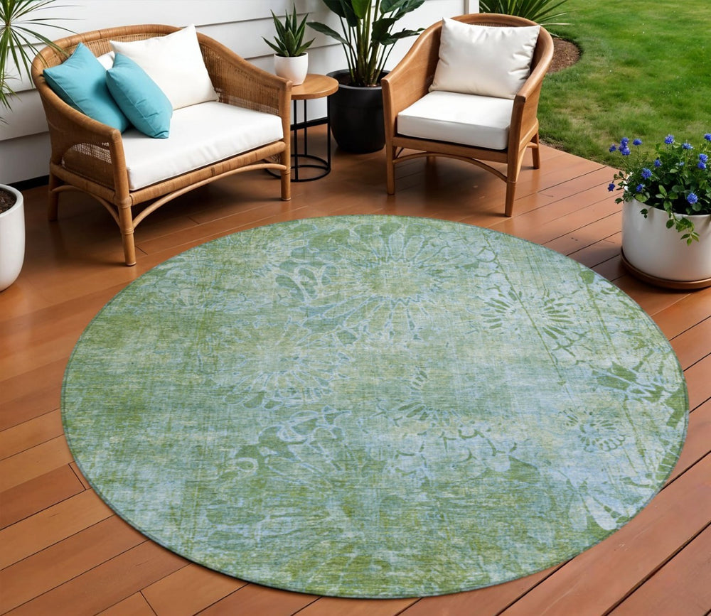HomeRoots 8' Artichoke Green Floral Area Rug – Washable, Durable, Perfect for Indoor & Outdoor Living Spaces 639277