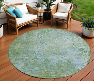 HomeRoots 8' Artichoke Green Floral Area Rug – Washable, Durable, Perfect for Indoor & Outdoor Living Spaces 639277