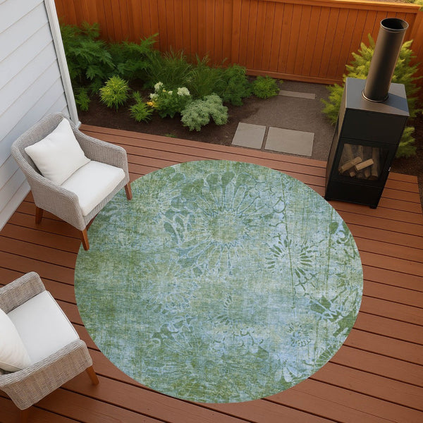 HomeRoots 8' Artichoke Green Floral Area Rug – Washable, Durable, Perfect for Indoor & Outdoor Living Spaces 639277