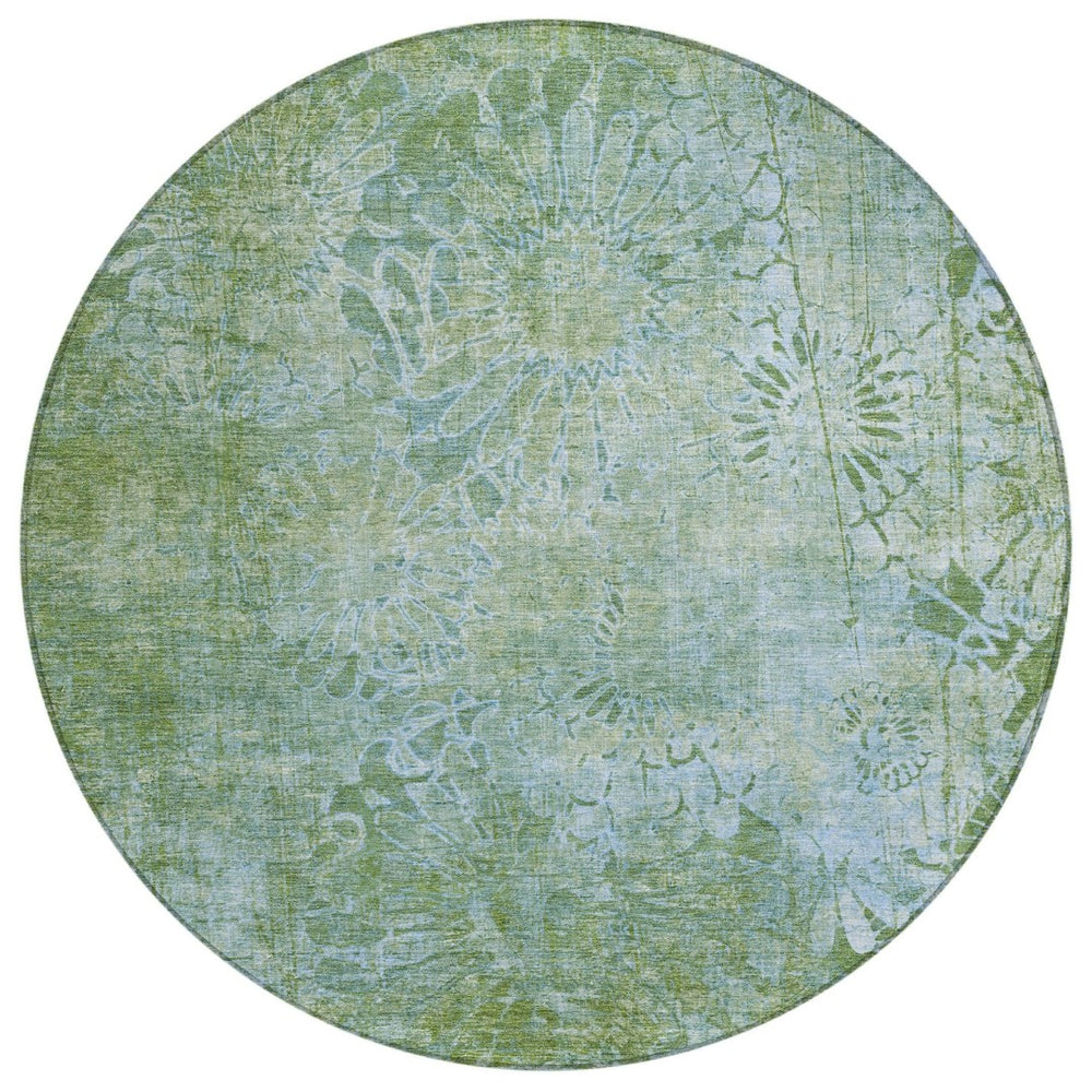 HomeRoots 8' Artichoke Green Floral Area Rug – Washable, Durable, Perfect for Indoor & Outdoor Living Spaces 639277