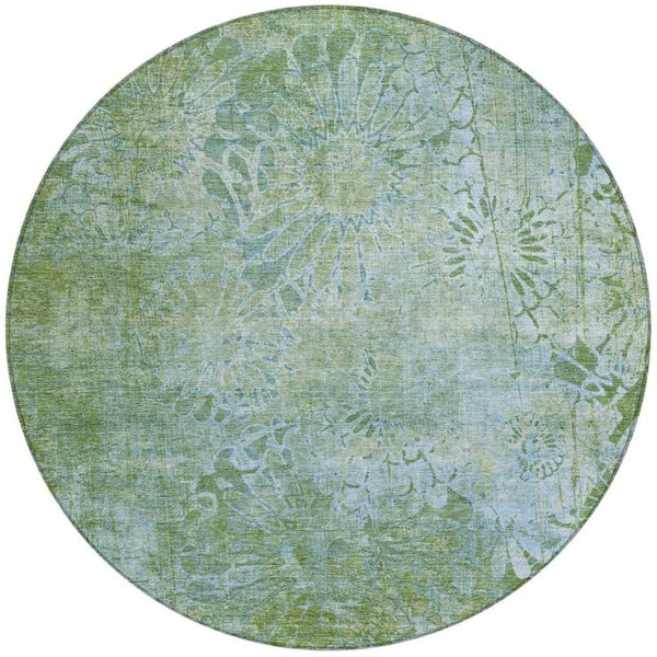 HomeRoots 8' Artichoke Green Floral Area Rug – Washable, Durable, Perfect for Indoor & Outdoor Living Spaces 639277