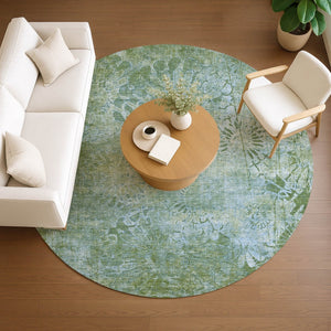 HomeRoots 8' Artichoke Green Floral Area Rug – Washable, Durable, Perfect for Indoor & Outdoor Living Spaces 639277