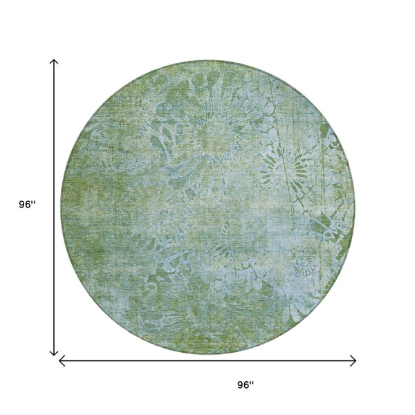 HomeRoots 8' Artichoke Green Floral Area Rug – Washable, Durable, Perfect for Indoor & Outdoor Living Spaces 639277