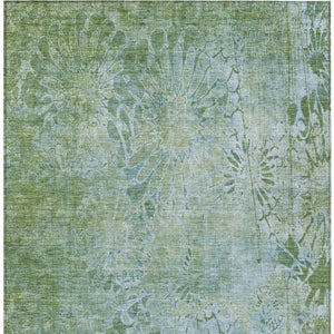 HomeRoots 8' X 10' Artichoke Green & Ivory Floral Washable Area Rug - Durable, Stylish, Indoor/Outdoor Versatility 639278