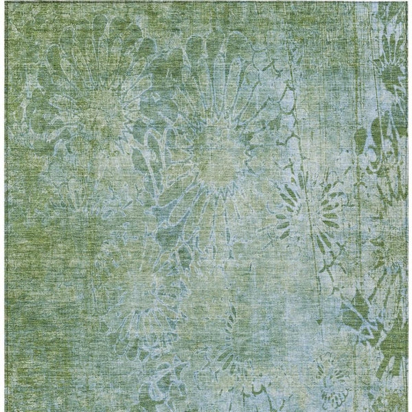 HomeRoots 8' X 10' Artichoke Green & Ivory Floral Washable Area Rug - Durable, Stylish, Indoor/Outdoor Versatility 639278