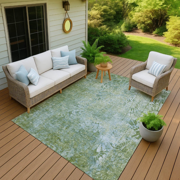 HomeRoots 8' X 10' Artichoke Green & Ivory Floral Washable Area Rug - Durable, Stylish, Indoor/Outdoor Versatility 639278