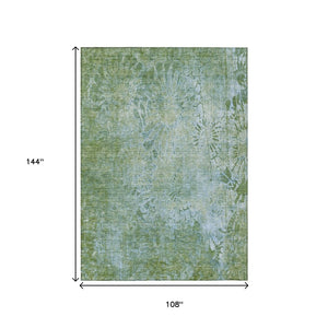 HomeRoots 9' X 12' Artichoke Green Floral Area Rug - Washable, Durable, Indoor/Outdoor Design for Stylish Spaces 639279