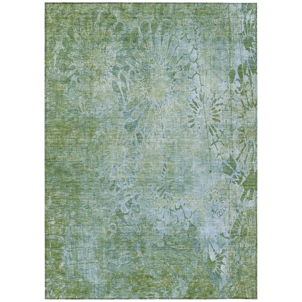 HomeRoots 9' X 12' Artichoke Green Floral Area Rug - Washable, Durable, Indoor/Outdoor Design for Stylish Spaces 639279
