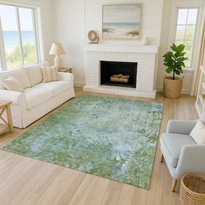 HomeRoots 9' X 12' Artichoke Green Floral Area Rug - Washable, Durable, Indoor/Outdoor Design for Stylish Spaces 639279