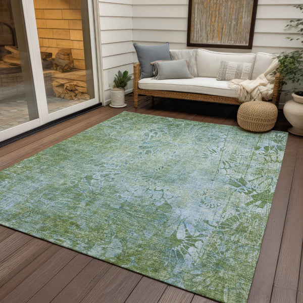 HomeRoots 9' X 12' Artichoke Green Floral Area Rug - Washable, Durable, Indoor/Outdoor Design for Stylish Spaces 639279