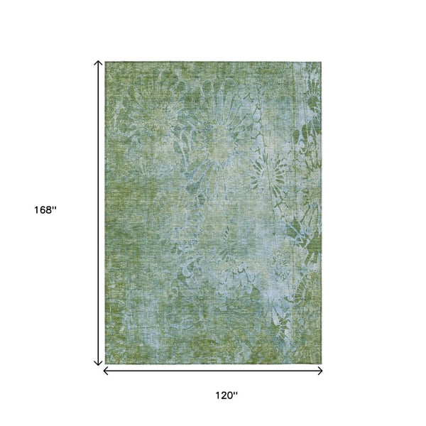 HomeRoots 10' Artichoke Green & Ivory Floral Area Rug - Washable, Durable, Indoor/Outdoor - Stylish & Versatile! 639280