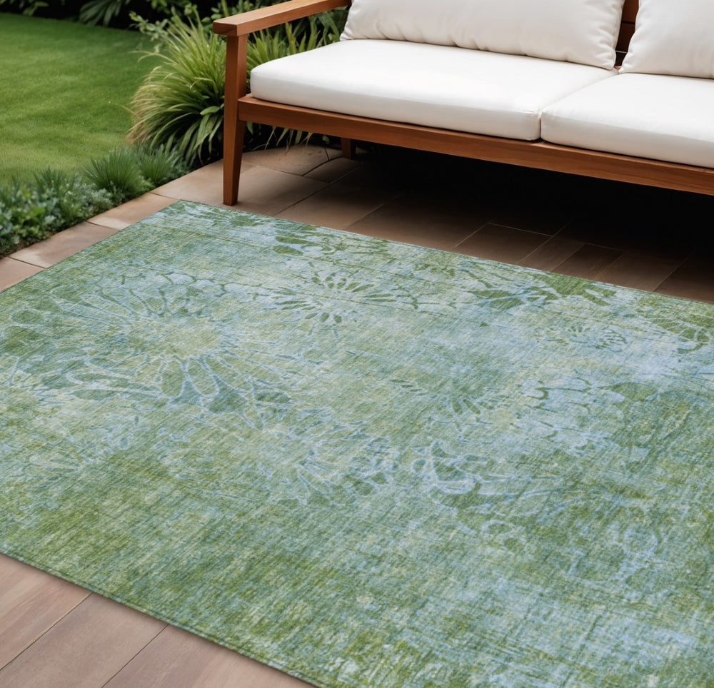 HomeRoots 10' Artichoke Green & Ivory Floral Area Rug - Washable, Durable, Indoor/Outdoor - Stylish & Versatile! 639280