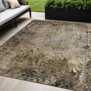 HomeRoots 5' X 8' Brown and Beige Floral Area Rug - Durable, Washable, Stylish for Indoor & Outdoor Spaces 639282