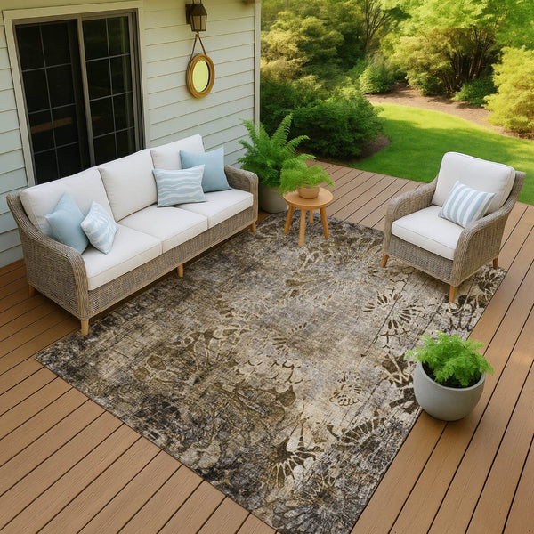 HomeRoots 5' X 8' Brown and Beige Floral Area Rug - Durable, Washable, Stylish for Indoor & Outdoor Spaces 639282