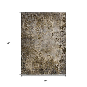 HomeRoots 5' X 8' Brown and Beige Floral Area Rug - Durable, Washable, Stylish for Indoor & Outdoor Spaces 639282