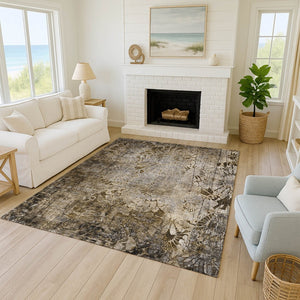 HomeRoots 5' X 8' Brown and Beige Floral Area Rug - Durable, Washable, Stylish for Indoor & Outdoor Spaces 639282