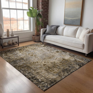 HomeRoots 5' X 8' Brown and Beige Floral Area Rug - Durable, Washable, Stylish for Indoor & Outdoor Spaces 639282