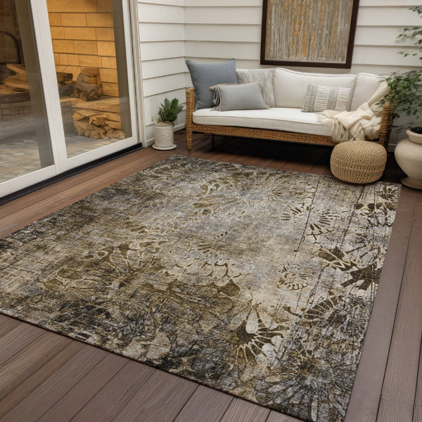 HomeRoots 5' X 8' Brown and Beige Floral Area Rug - Durable, Washable, Stylish for Indoor & Outdoor Spaces 639282