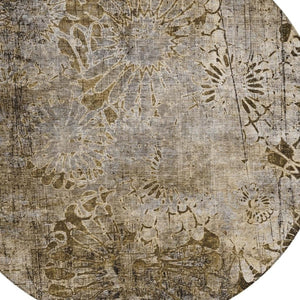 HomeRoots 8' Round Floral Washable Rug in Brown and Beige - Durable, Indoor/Outdoor Accent for Any Space 639283