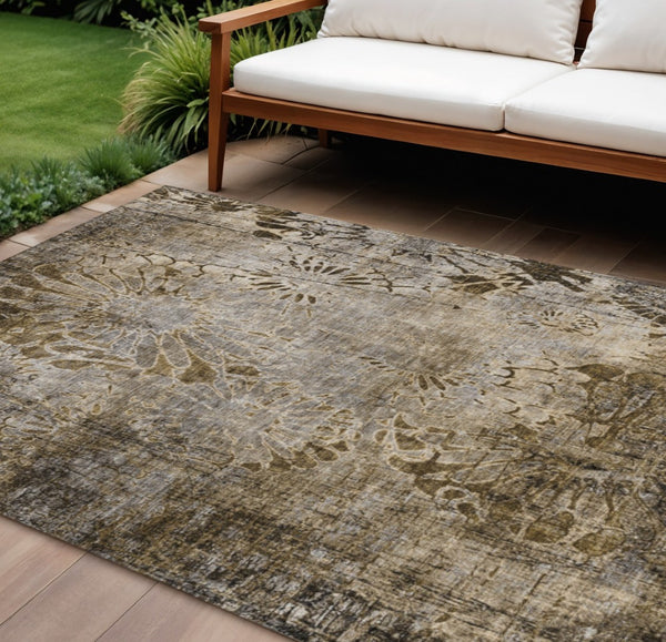 HomeRoots 9' X 12' Brown and Beige Floral Area Rug - Durable, Washable, Stylish for Indoor/Outdoor Spaces! 639285