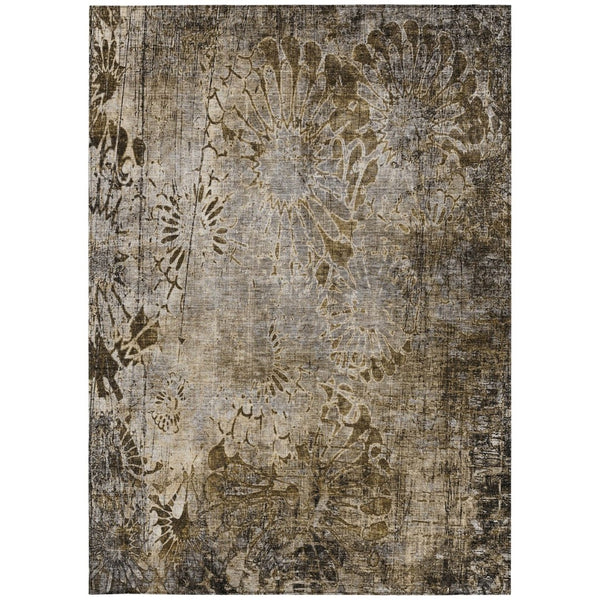 HomeRoots 10' Brown & Beige Floral Washable Area Rug – Durable, Elegant Indoor/Outdoor Design for Any Space 639286