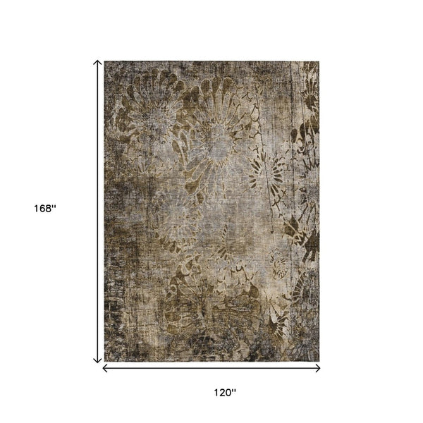 HomeRoots 10' Brown & Beige Floral Washable Area Rug – Durable, Elegant Indoor/Outdoor Design for Any Space 639286
