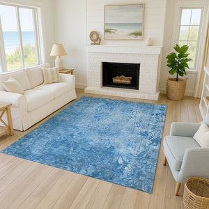 HomeRoots 5' Indoor Outdoor Denim Blue Floral Area Rug - Durable, Washable, and Perfect for High-Traffic Spaces! 639288