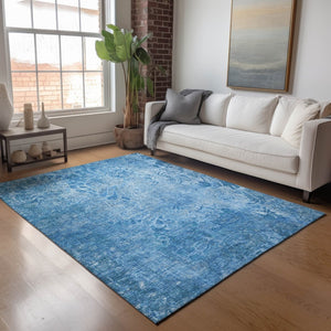 HomeRoots 5' Indoor Outdoor Denim Blue Floral Area Rug - Durable, Washable, and Perfect for High-Traffic Spaces! 639288