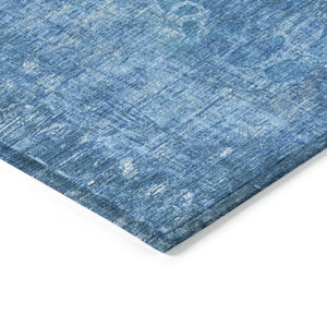 HomeRoots 8' Denim Blue Round Floral Indoor/Outdoor Area Rug - Machine Washable, Durable, Pet-Friendly Design 639289