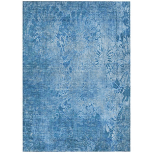HomeRoots 8' X 10' Coastal Charm Denim Blue Floral Area Rug - Durable, Washable, Indoor/Outdoor Style & Elegance 639290